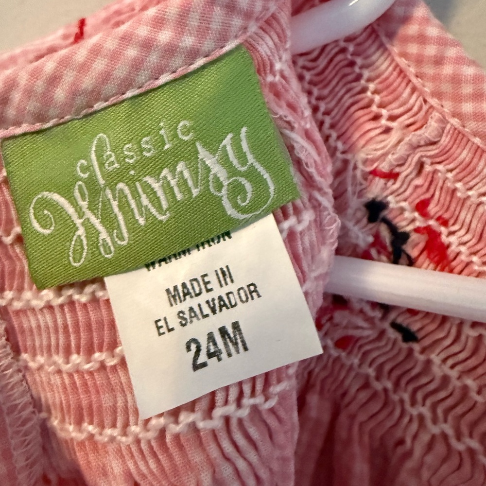 Classic Whimsy Pink Gingham Santa Smocked Dress - Picture 3 of 3